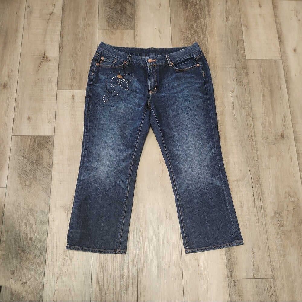 Seven7 Women’s Plus Sz 22W/27"L Boot Cut Blue Denim Stretch Jeans Embellished.
